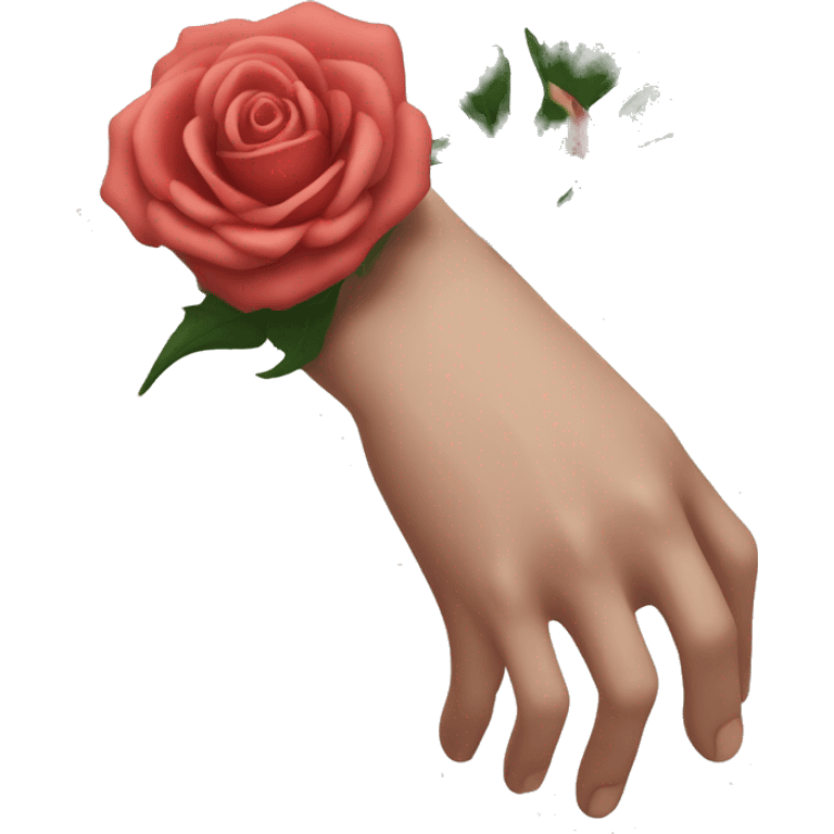 An image of a hand with a large rose thorn stuck in the skin, causing a slight distortion around the wound emoji