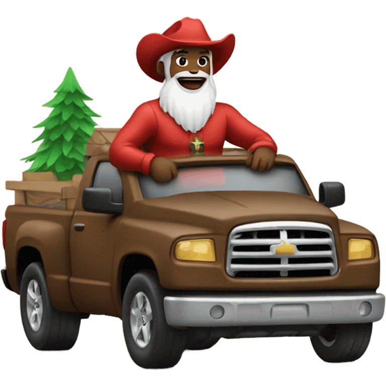 Cowboy Santa driving a pickup truck emoji