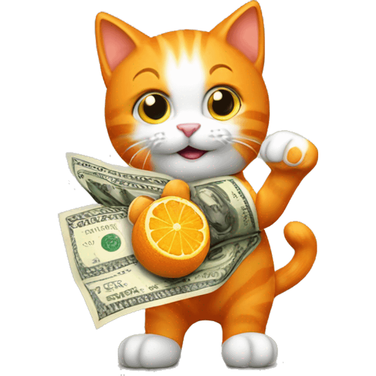 orange kitty holding dollar in paws emoji