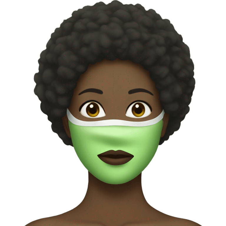 a woman with a black afro putting a green clay mask on her face emoji