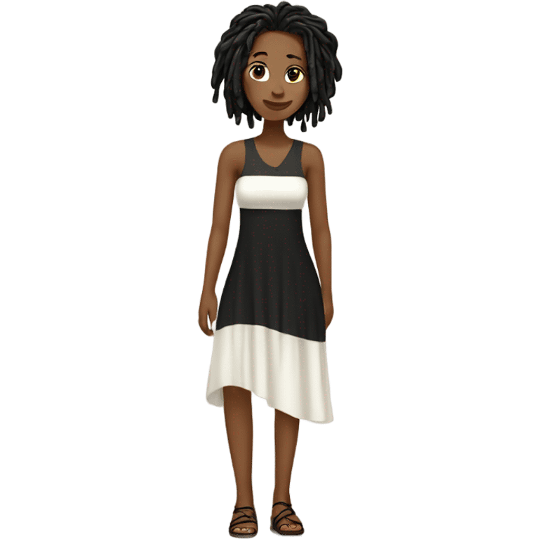 Tan girl with black locs dark white dress full body emoji