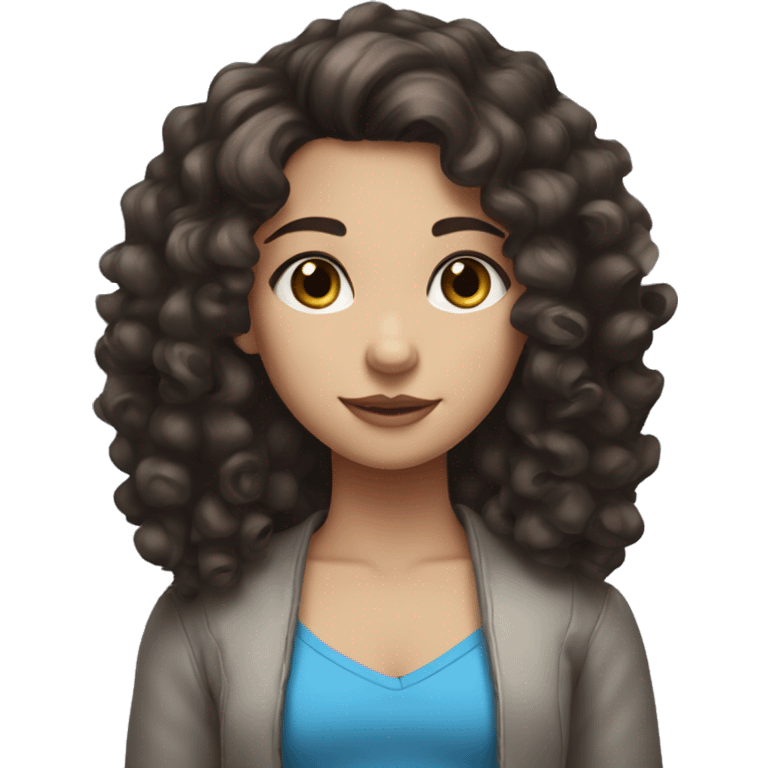 A girl with Brown hair and Blue eyes with a black heatless curls band in her hair emoji