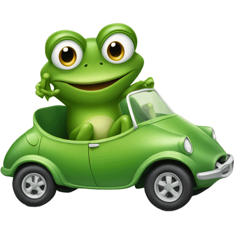 Frog driving pea car emoji