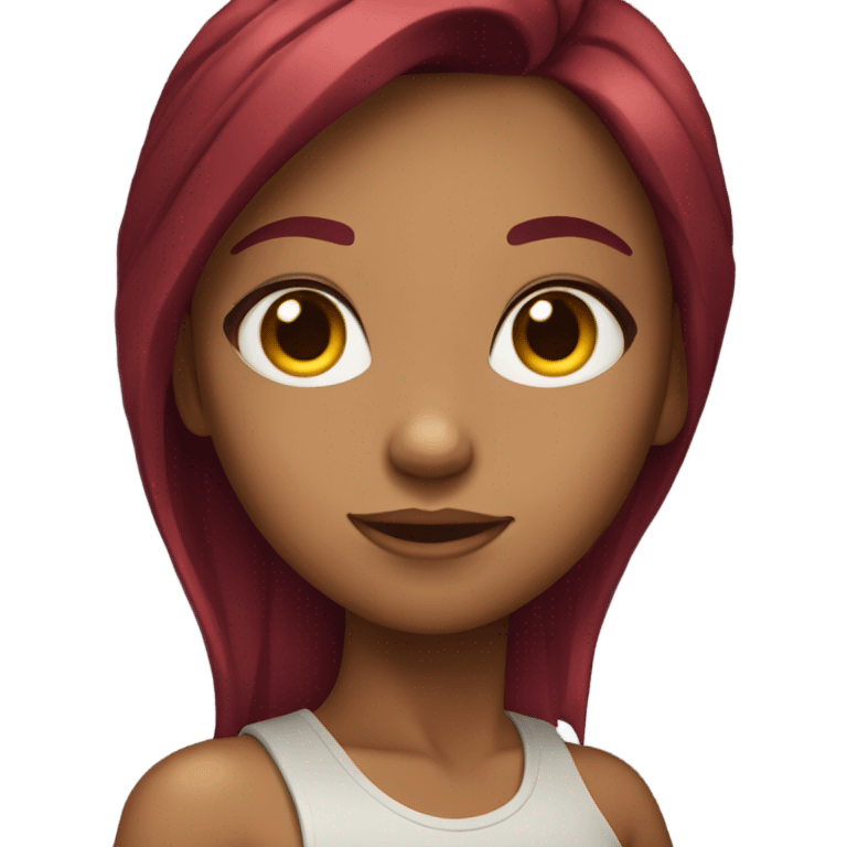 Girl with burgundy red hair and eye lashes and tanned skin emoji