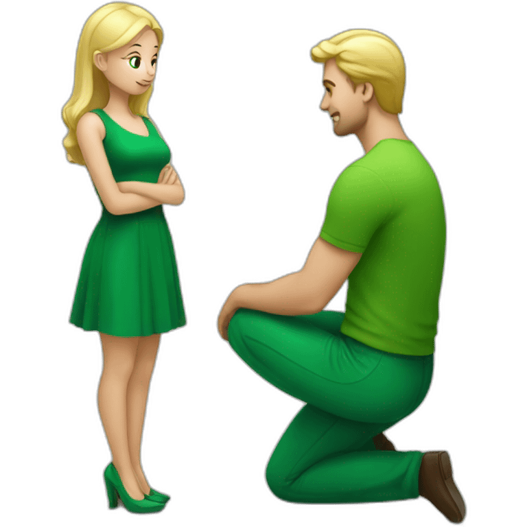 Blonde Woman in green on knees facing standing man emoji