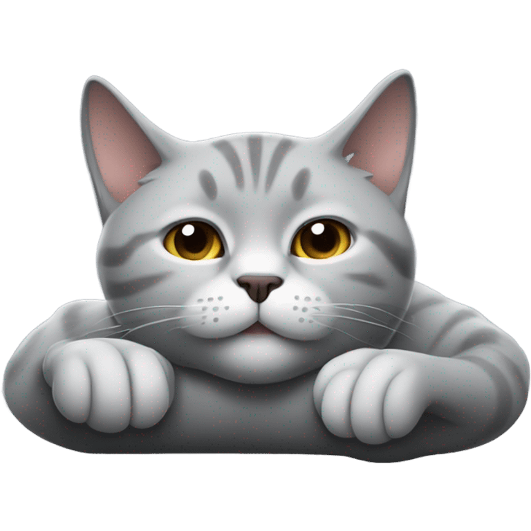 A gray British cat sleeps on its back emoji