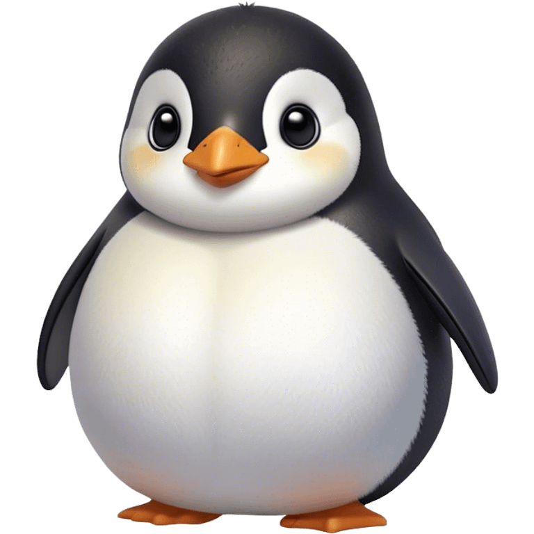 Cinematic chubby penguin, round fluffy body, tiny beak and feet, soft glowing feathers, gentle happy eyes, slightly tilted head, warm and irresistibly cute. emoji