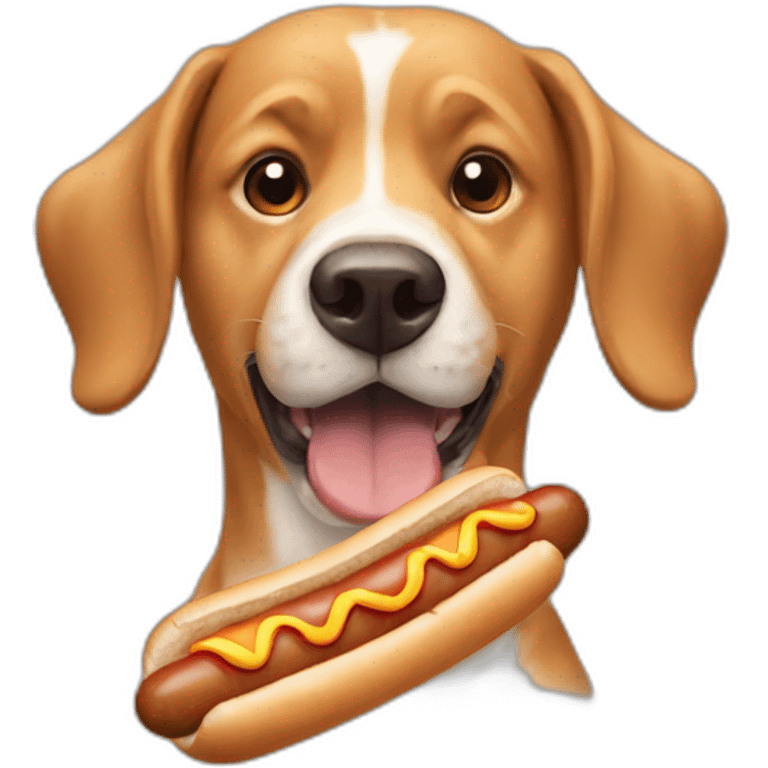 A dog esting a hot dog emoji