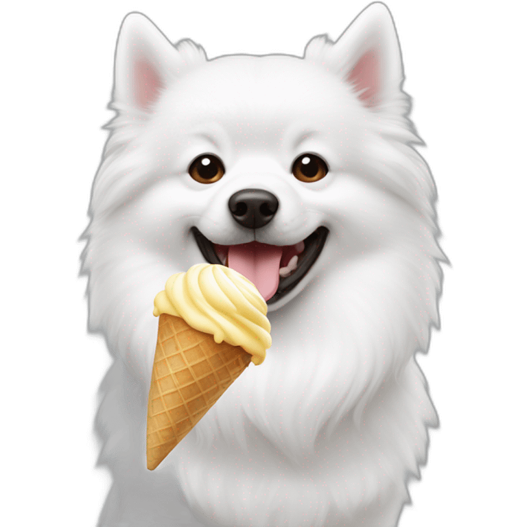 White spitz eating an ice-cream emoji