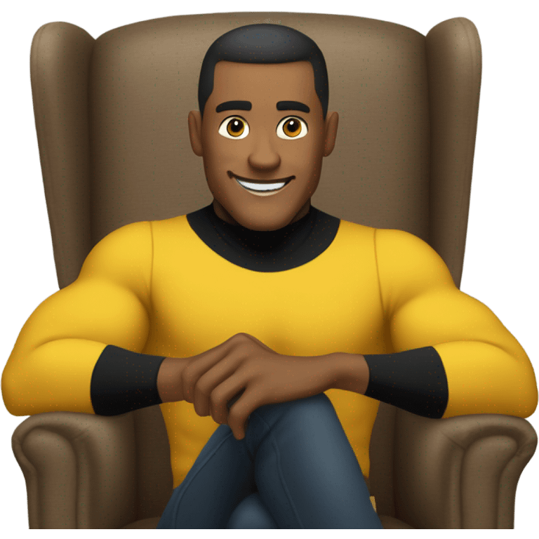 yellow muscle fit man in black turtleneck shirt sitting in chair emoji