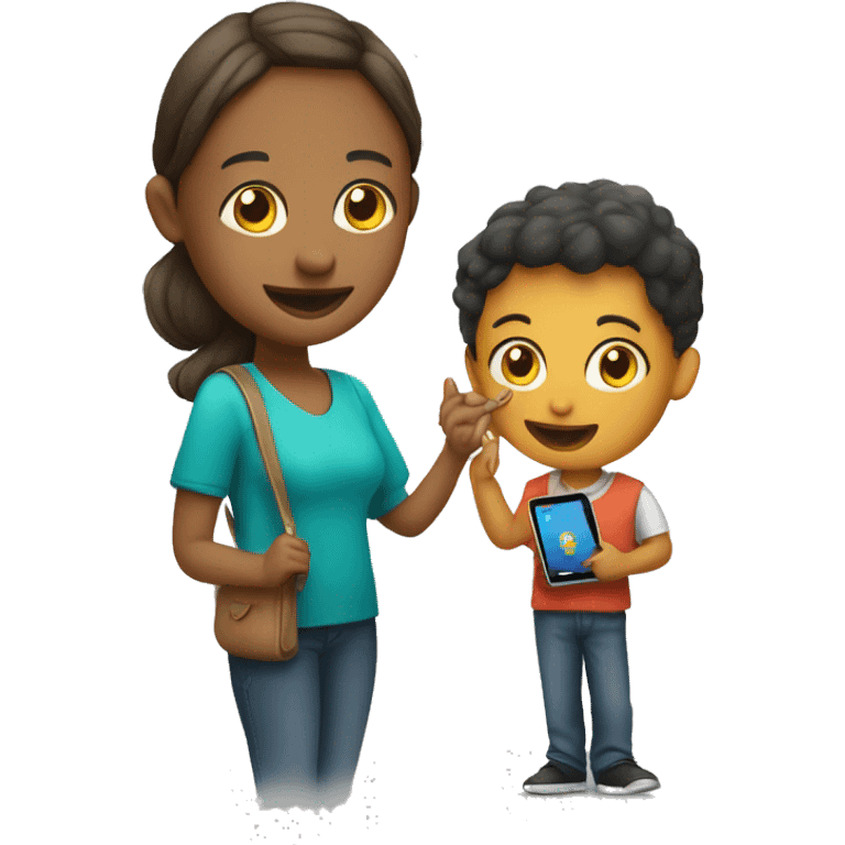 young student with iPad and his mother emoji