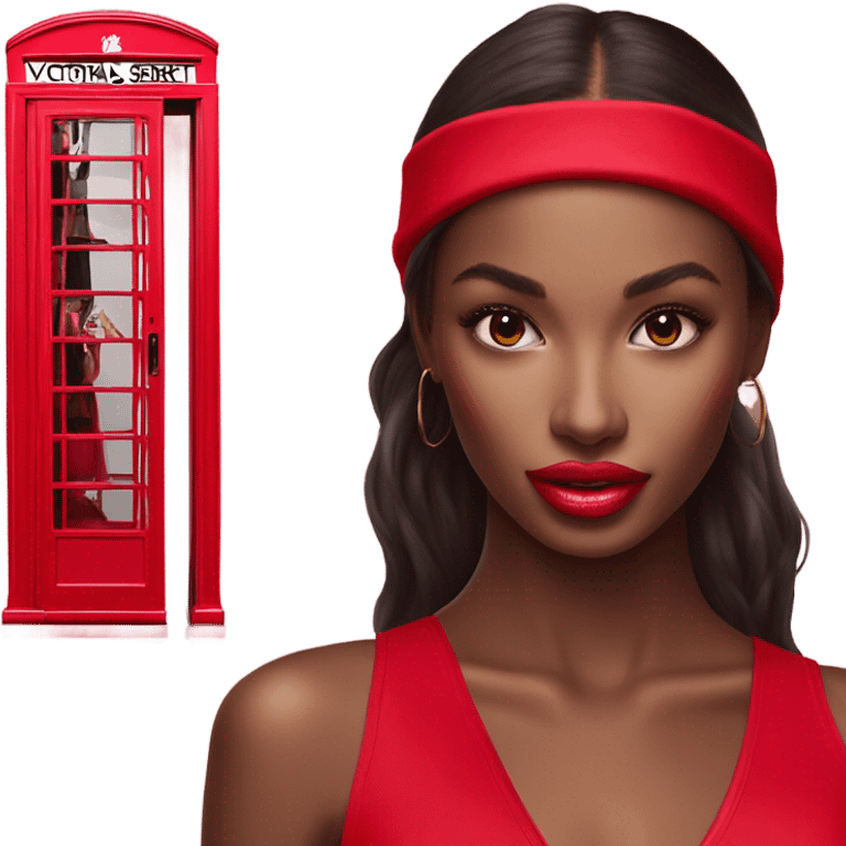 Photo of Victoria secret model posing next to a phone box emoji