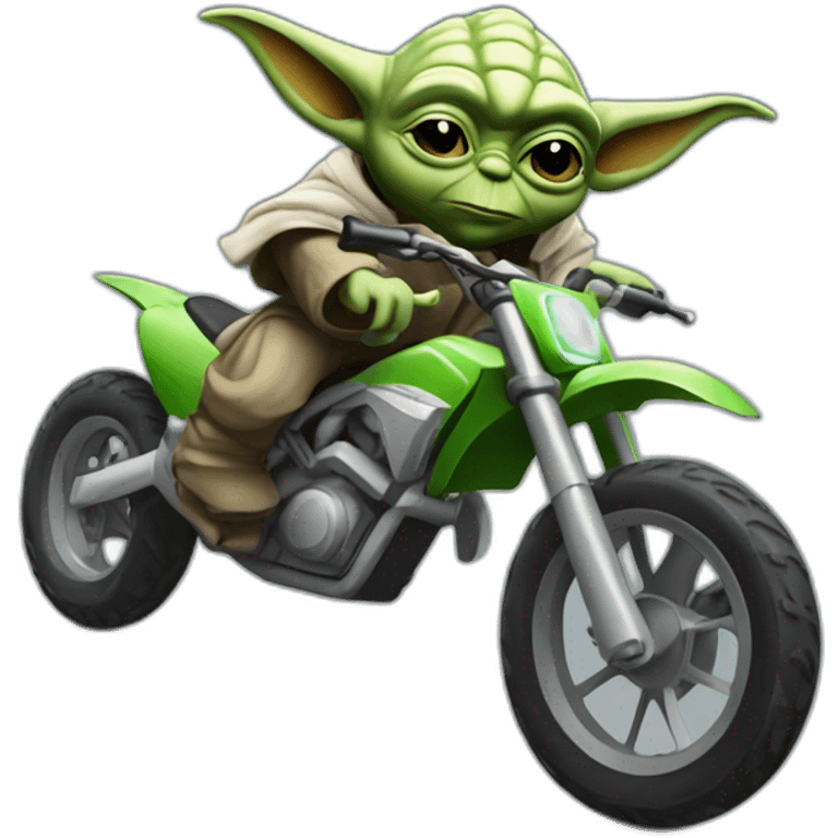 Yoda sur moto cross en roue arrière emoji