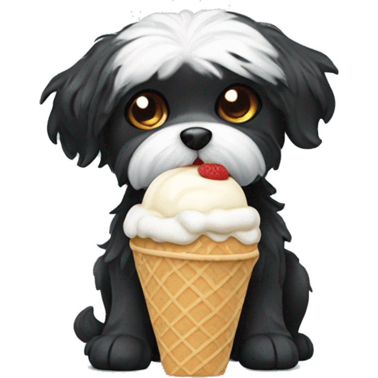 Black Maltese dog eating ice cream emoji