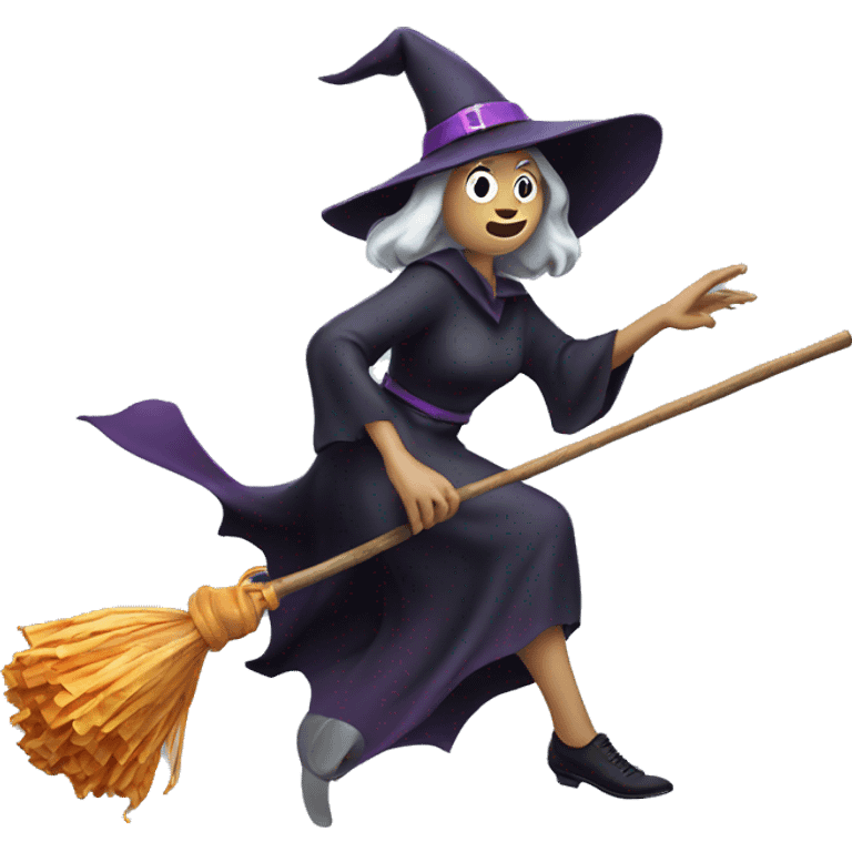 witch facing to the right, flying on a broom, throwing candy. emoji