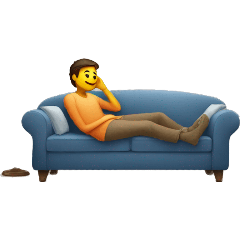 A person lying on a sofa, one leg crossed over the other, with hands behind the head, relaxing in a cozy setting emoji