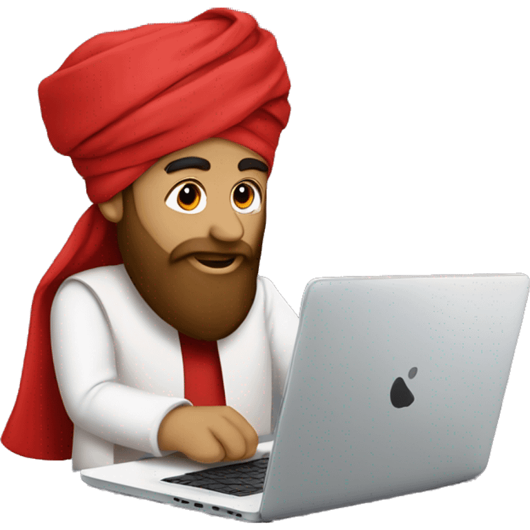 A caliph with turban and red clothes writing in a laptop emoji