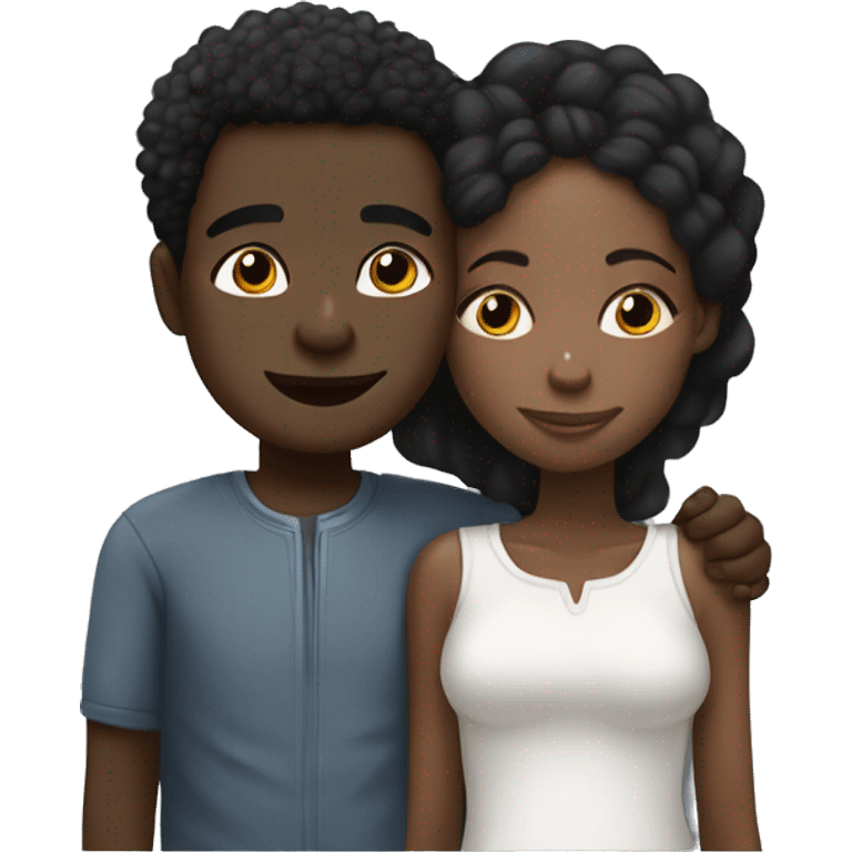 Black girl, black boy cuddling, ￼￼ emoji