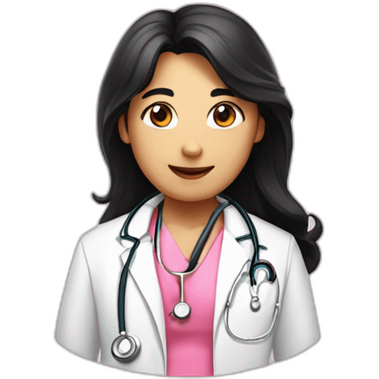 Long black hair doctor in pink undershirt white coat over pink stethoscope  emoji