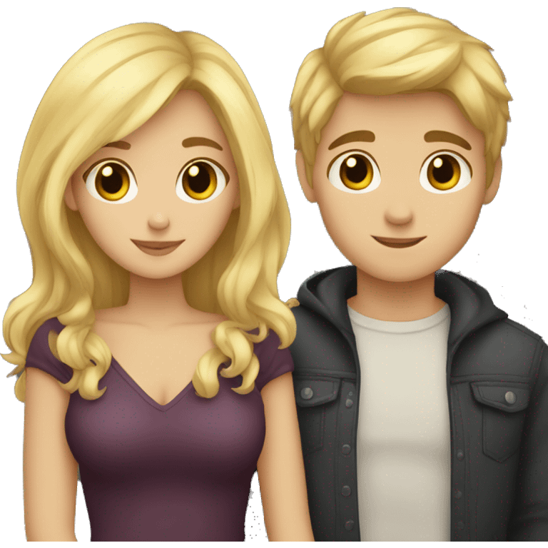 A blonde-haired girl and a dark-haired boy cuddling emoji