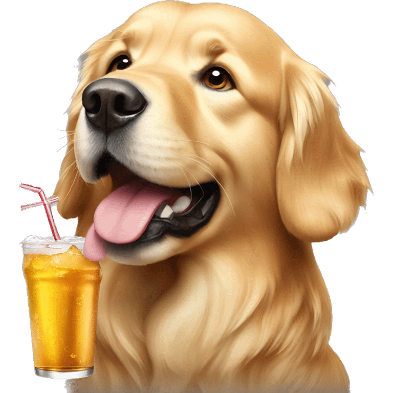 Golden retriever with large soft drink emoji