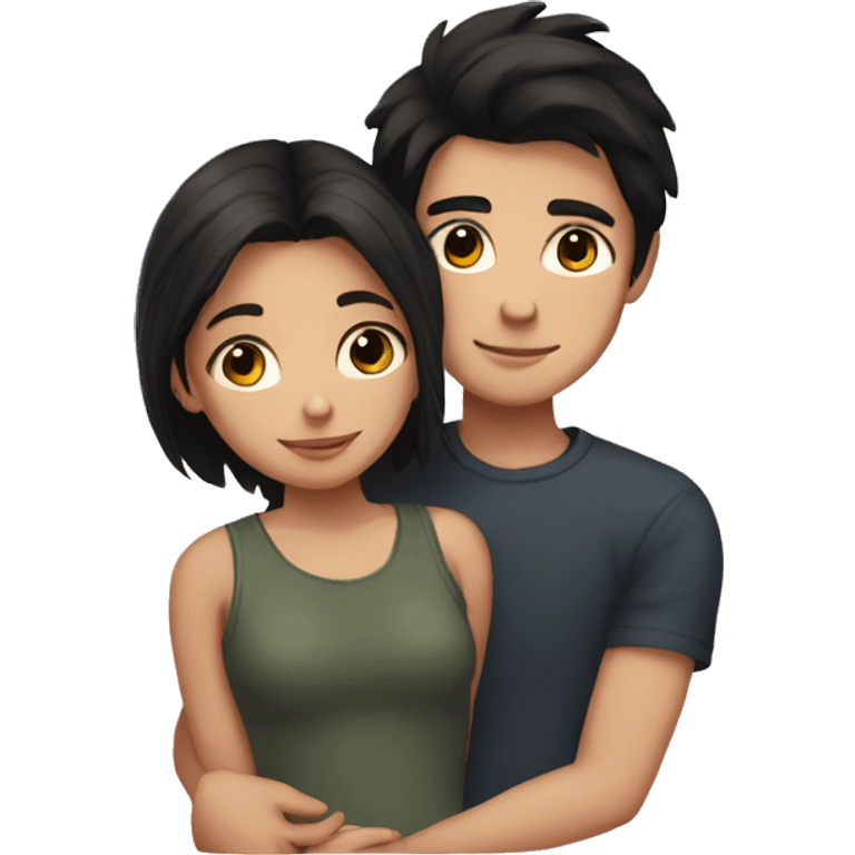 A dark-haired girl and a dark-haired boy cuddling emoji