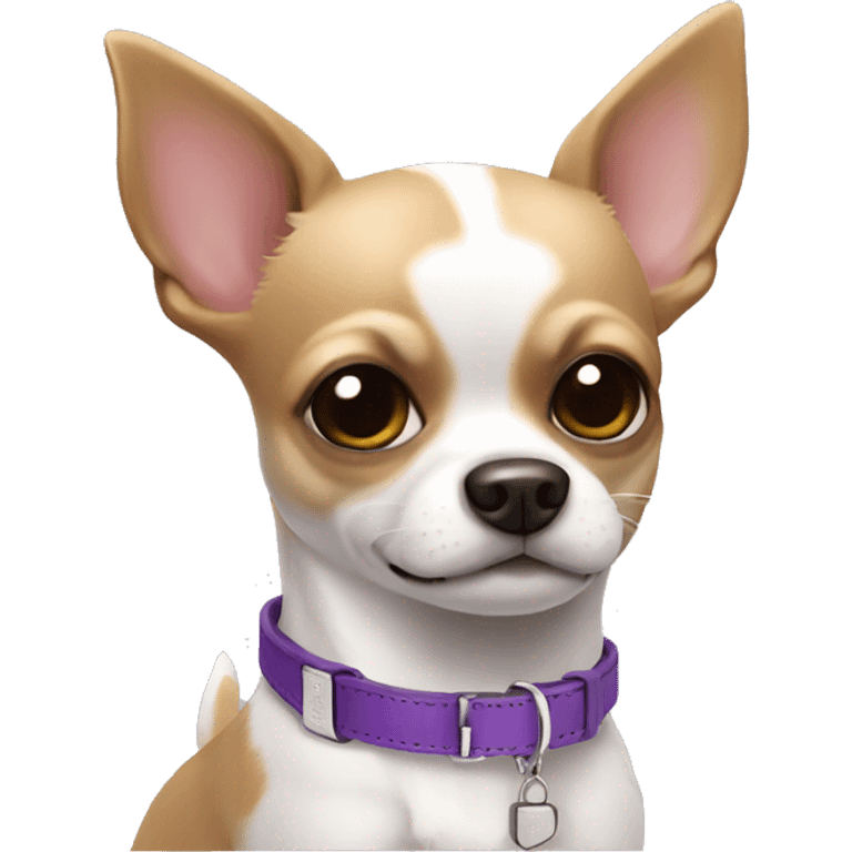 dog chihuahua white and brown with purple collar with tag emoji