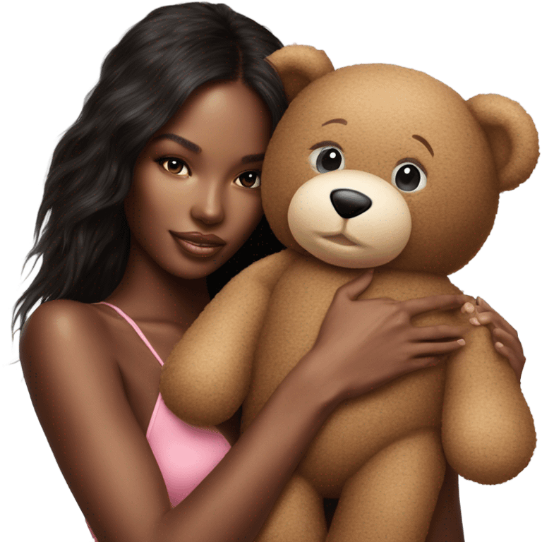 Photo Real Victoria secret model cuddling a teddy bear  emoji