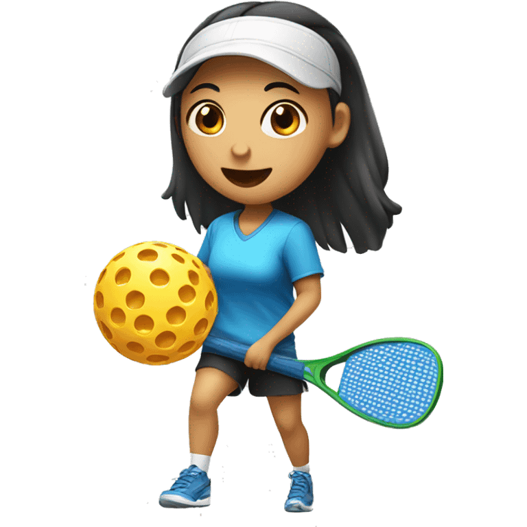 Asian girl is playing pickleball emoji