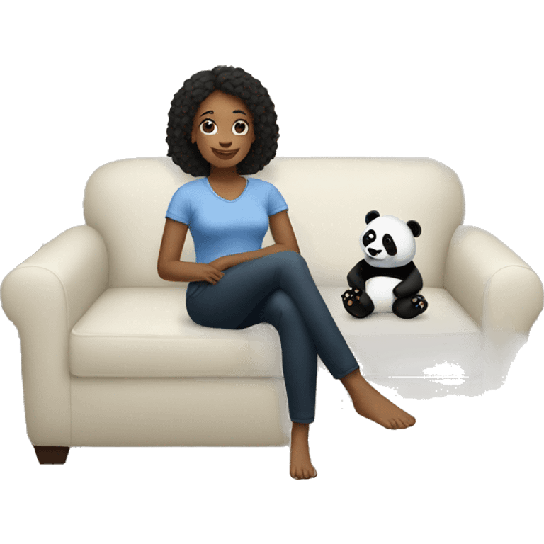 Woman sitting on a couch with panda bears  emoji