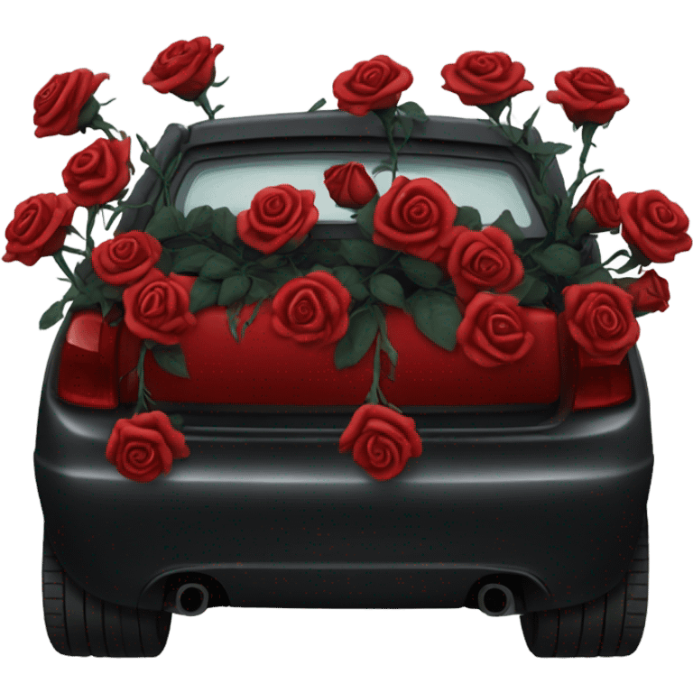 red open car trunk with black roses left in it emoji