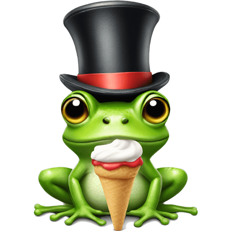 Frog wearing top hat eating icecream emoji