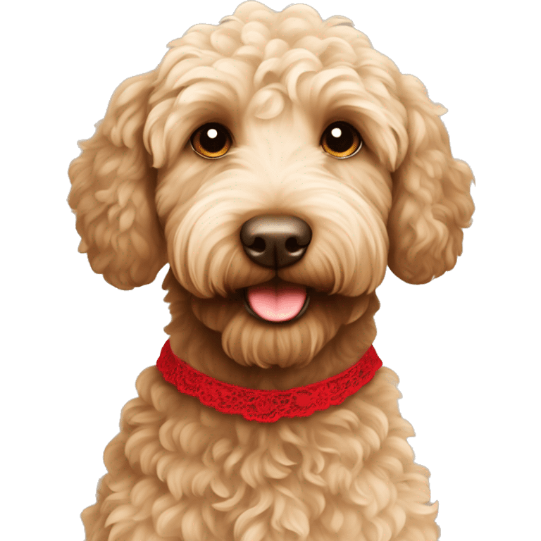 Beige brown labradoodle with red lace emoji