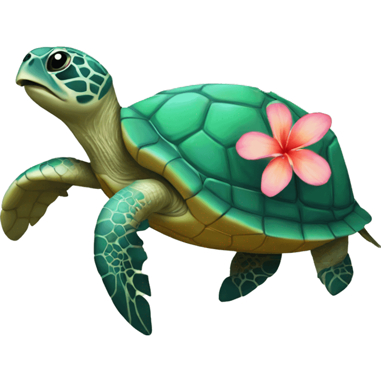 Sea turtle with Hawaiian flower emoji