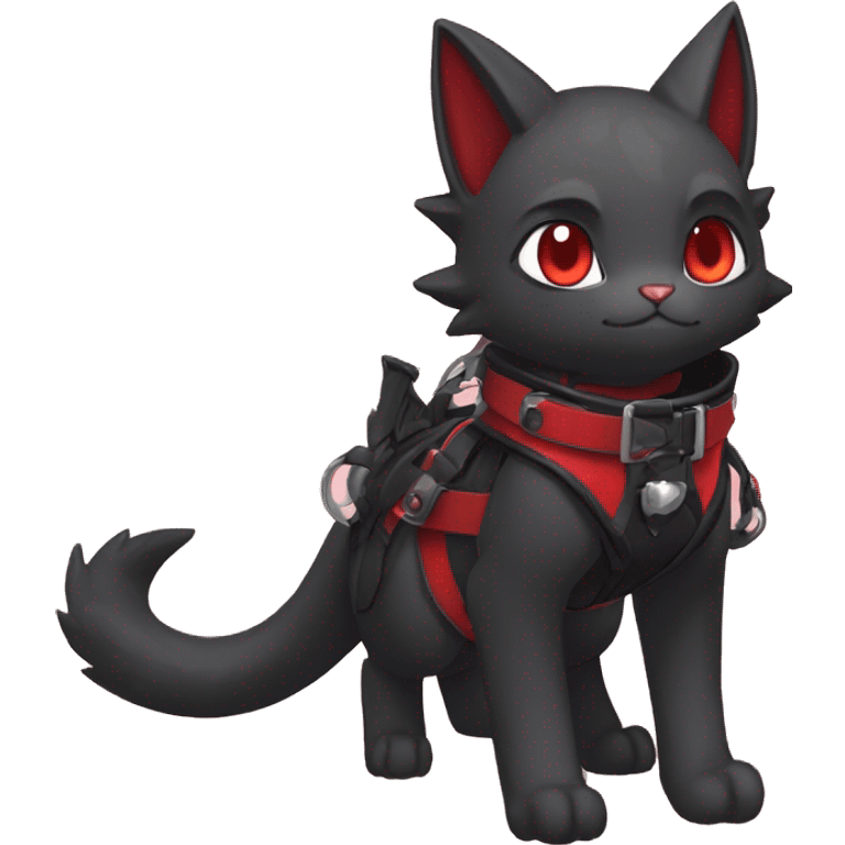 cool edgy black punk red ethereal fantasy nargacuga-bat-cat-Fakemon collar harness full body emoji