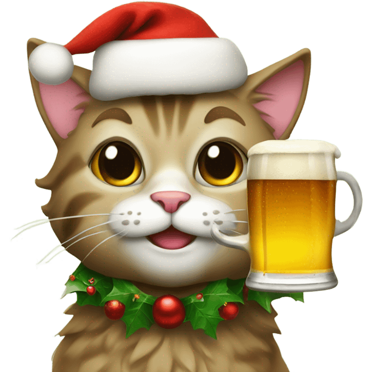 Xmas Cat with beer glass emoji