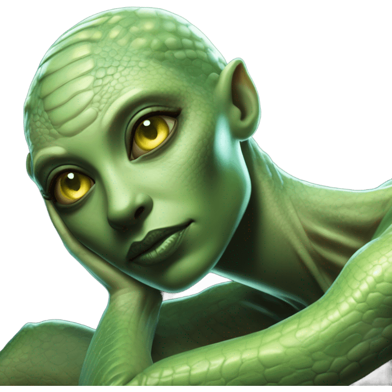 a Reptilian alien woman, laying down emoji