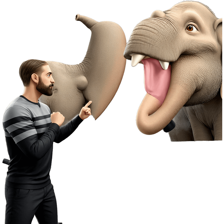 male with beard near elephant emoji