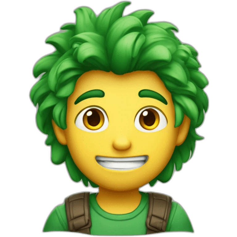 imágen al estilo de Disney Pixar de un chico rubio con los ojos verdes oscuros el pelo liso y pelo amarillo con camiseta de manga corta emoji