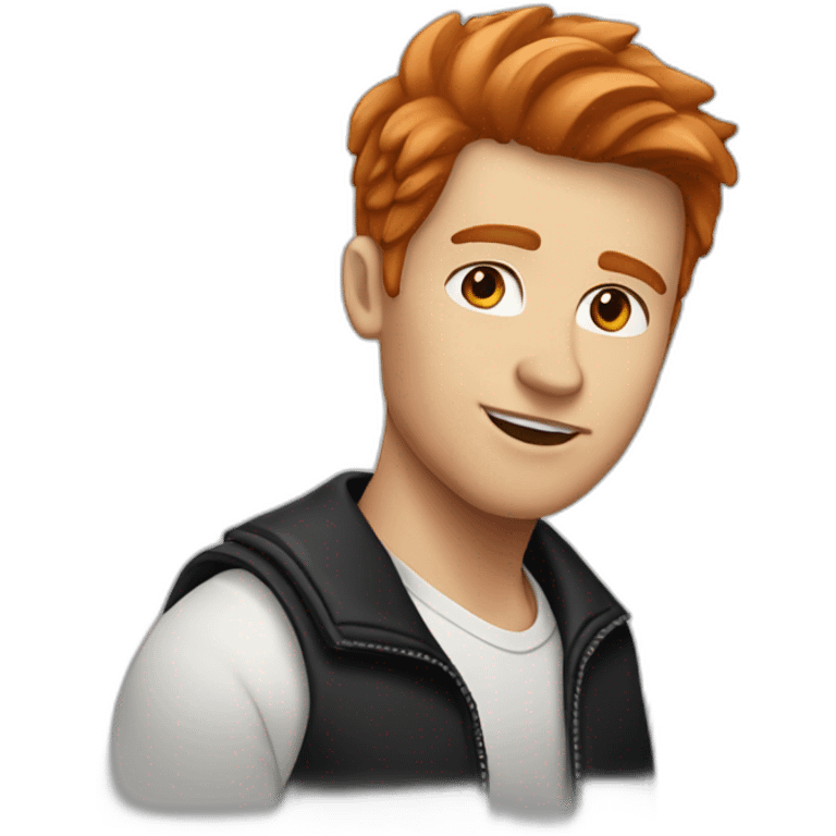 A red-haired, light-skinned, short-haired man in a black jacket and white shirt emoji