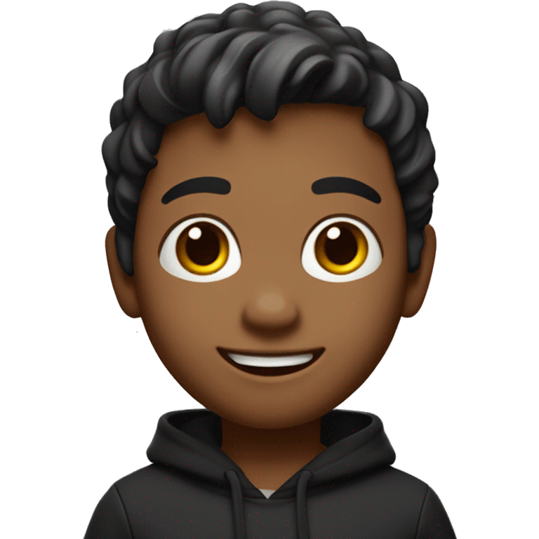 A 3D Memoji of a boy with a friendly expression, wearing a black hoodie and waving while saying "hi". The Memoji should have vibrant and expressive facial features with realistic textures. emoji