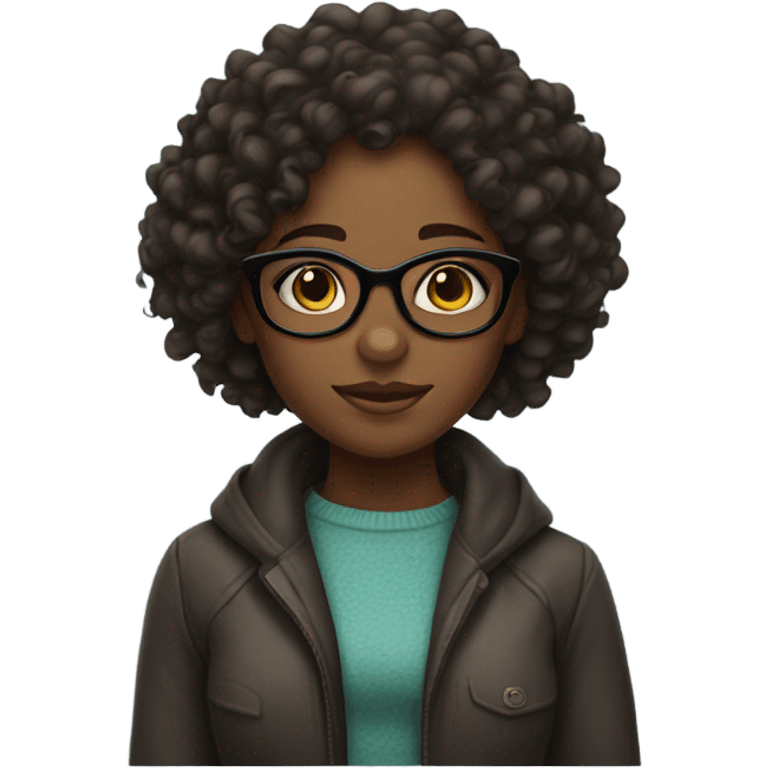 darkskin girl with curly hair and glasses  emoji