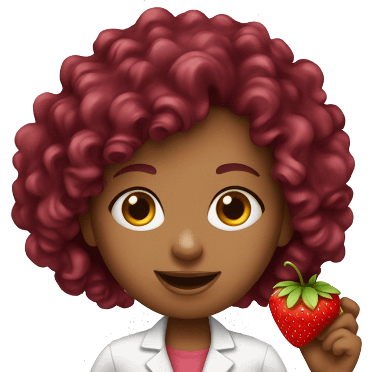 dietitian girl burgundy curly hair eating a strawberry  emoji