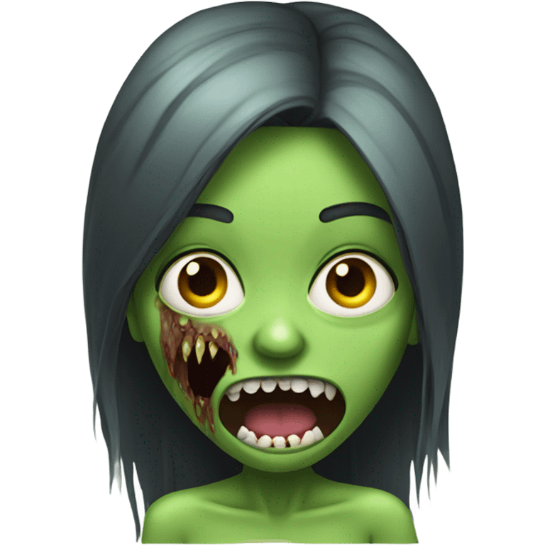 Green Zombie brunette long hair girl with mouth open horror  emoji