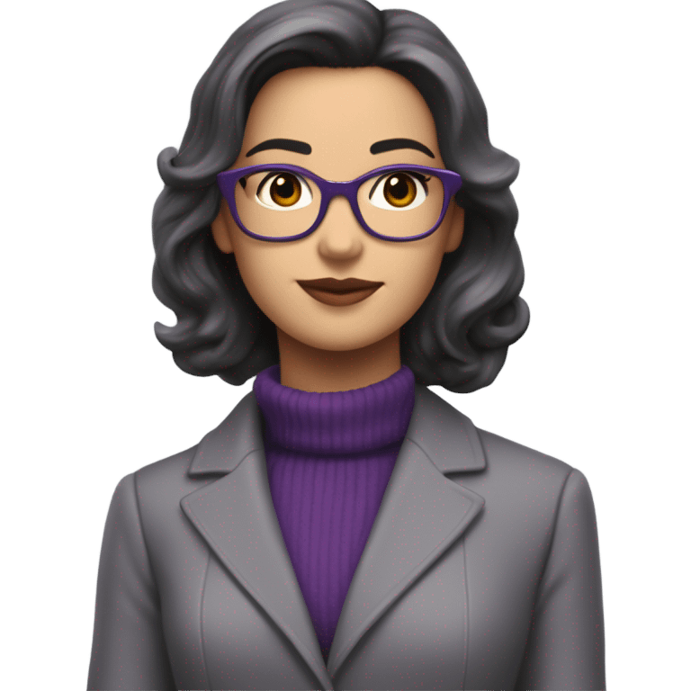 Full torso of Tv show young Diana Prince wearing grey suit with purple turtleneck and eyeglasses  emoji