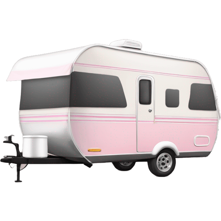 Realistic baby pink camping travel trailer isolated.  emoji