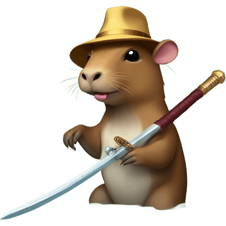 capibara in river with sword and NewYear Hat emoji