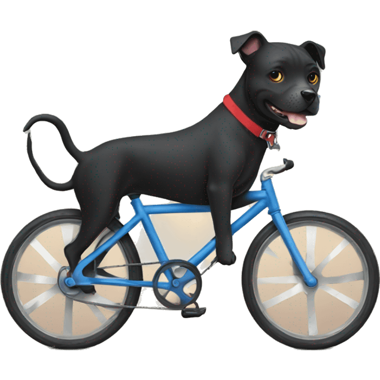 black staffie dog riding a bike emoji