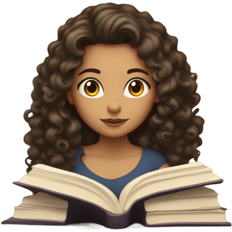 brunette long curl hair brown woman looking down at a book cozy aesthetic emoji