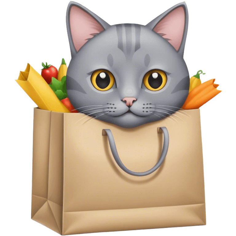 gray Cat sitting in shopping bag emoji